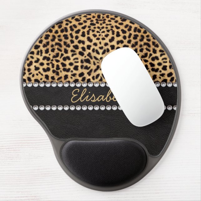 Leopard Spot Rhinestone Diamonds Personalized Gel Mouse Pad (Left Side)