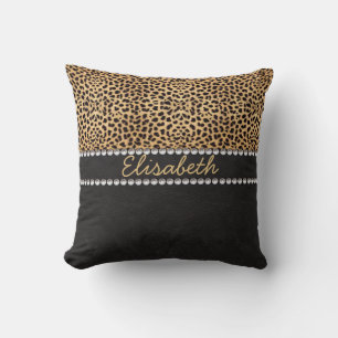 Leopard Spot Rhinestone Diamonds Personalized Throw Pillow