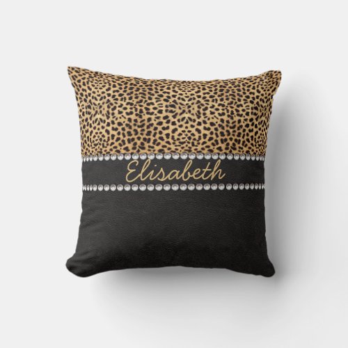 Leopard Spot Rhinestone Diamonds Personalized Throw Pillow