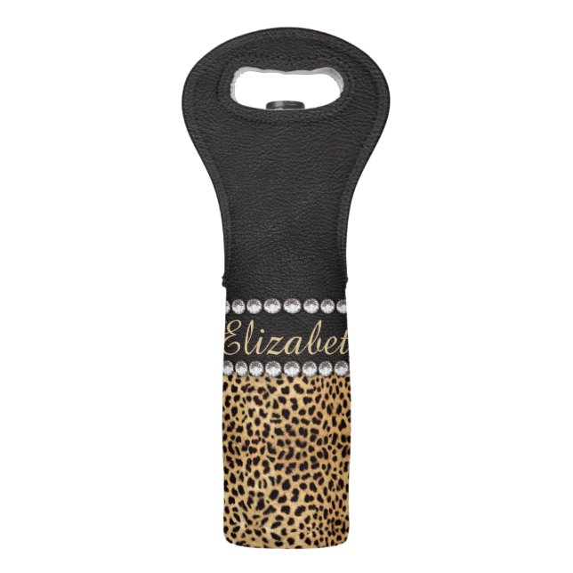 Leopard Spot Rhinestone Diamonds Personalized Wine Bag (Front)