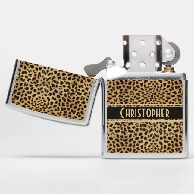 Leopard Spot Skin Personalized Zippo Lighter (Opened)