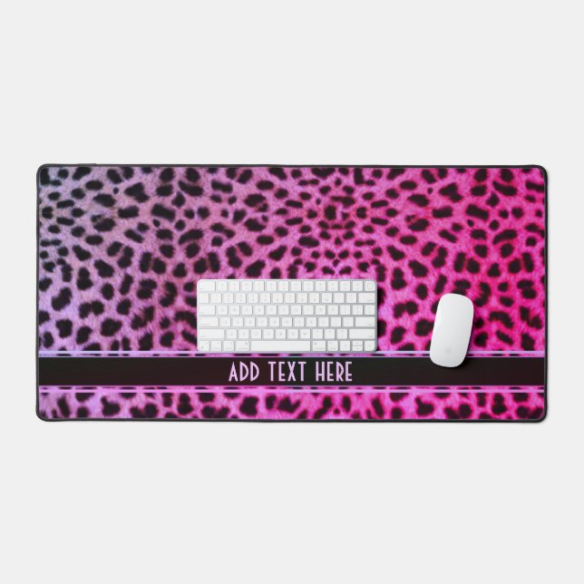 Leopard Spot Skin Print Add Text Pink Desk Mat (Keyboard & Mouse)