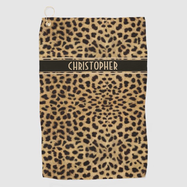 Leopard Spot Skin Print Personalize Golf Towel (Front)