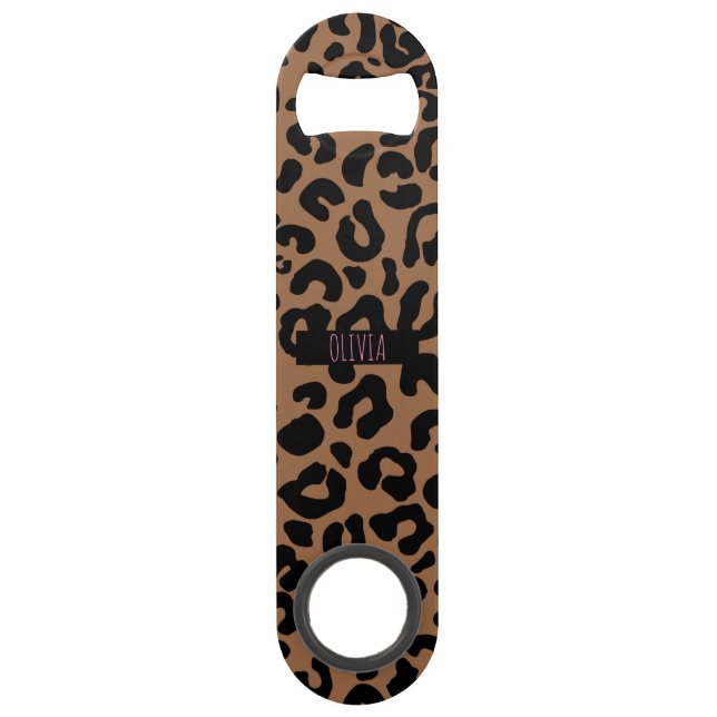 Leopard Spot Skin Print Personalized Bar Key (Front)