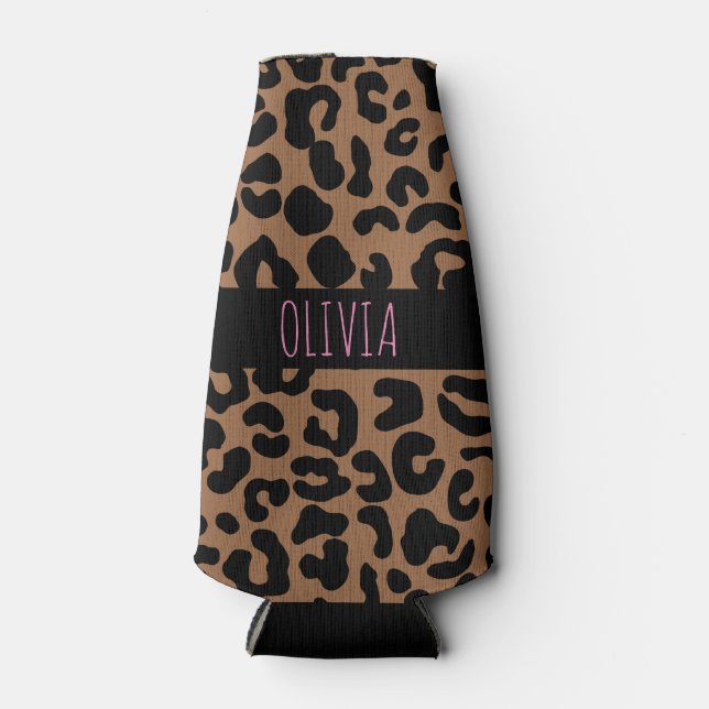 Leopard Spot Skin Print Personalized Bottle Cooler (Front)
