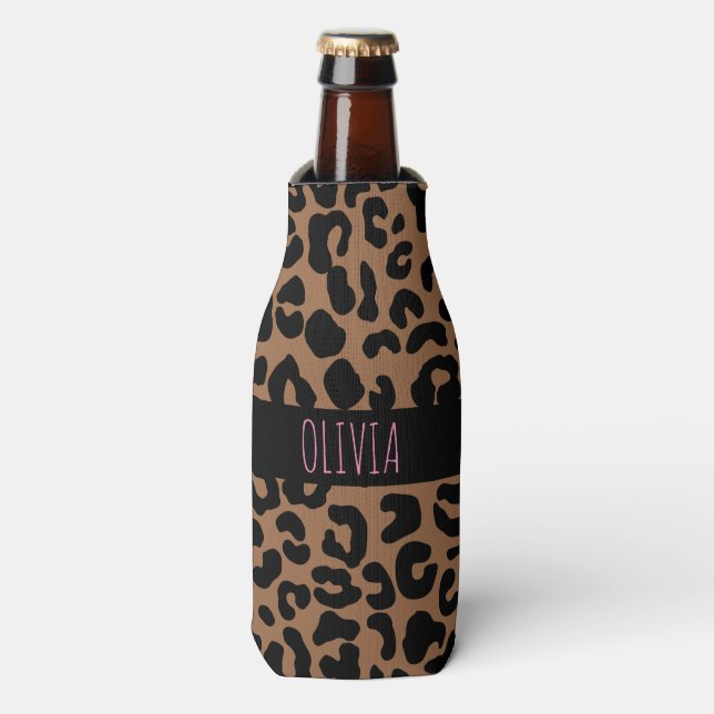 Leopard Spot Skin Print Personalized Bottle Cooler (Bottle Front)