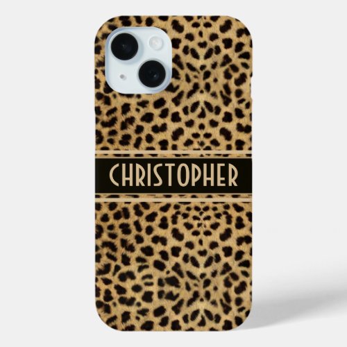 Leopard Spot Skin Print Personalized iPhone 15 Case