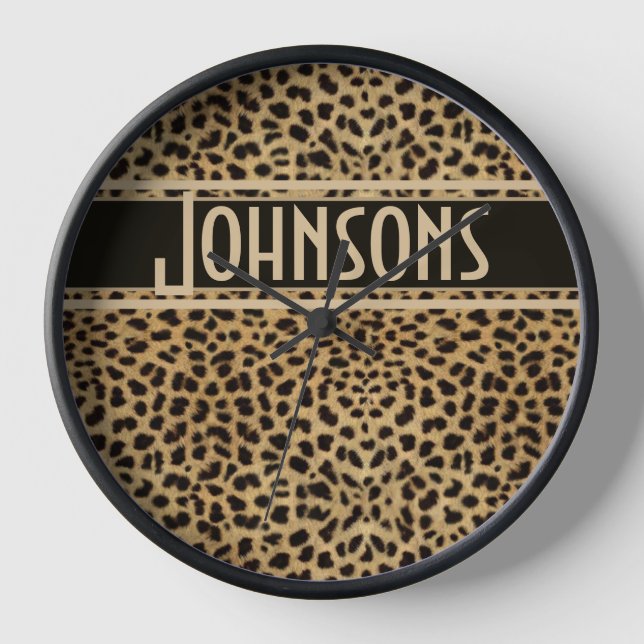 Leopard Spot Skin Print Personalized Clock (Front)
