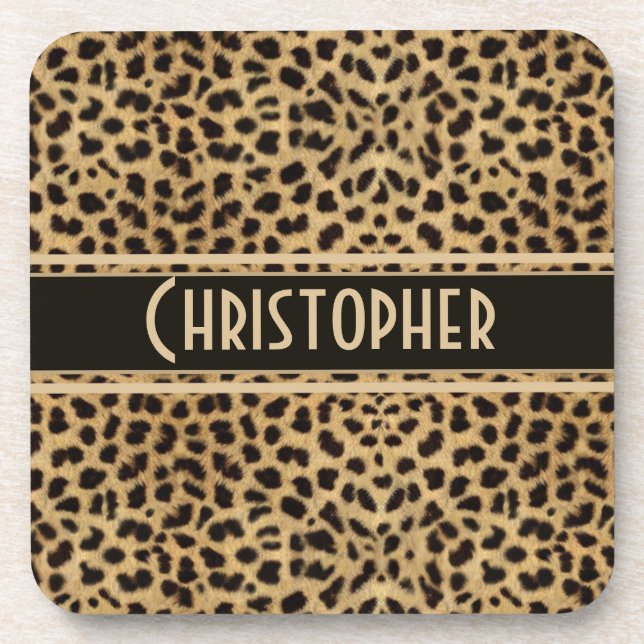 Leopard Spot Skin Print Personalized Coaster (Front)