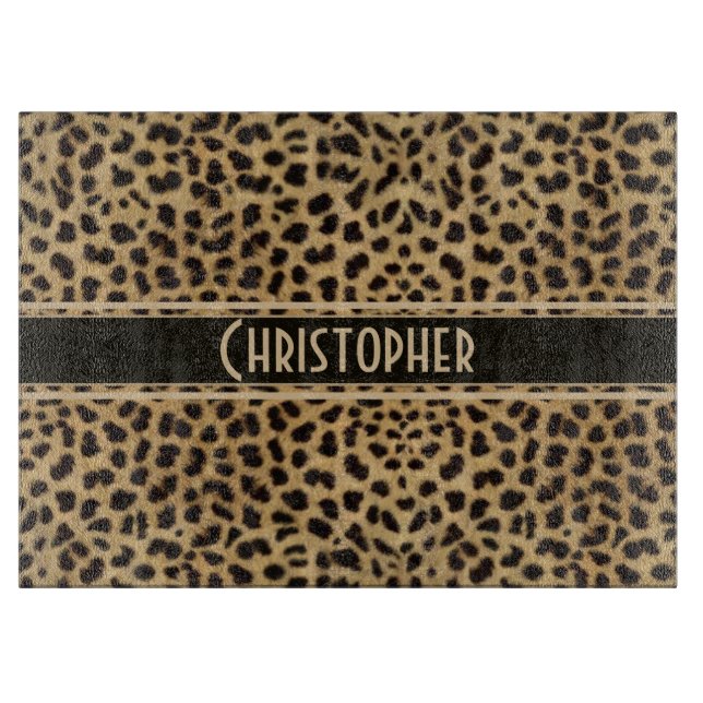 Leopard Spot Skin Print Personalized Cutting Board (Front)