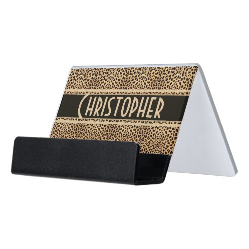 Leopard Spot Skin Print Personalized Desk Business Card Holder