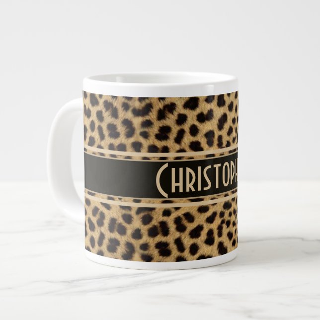 Leopard Spot Skin Print Personalized Giant Coffee Mug (Front Left)