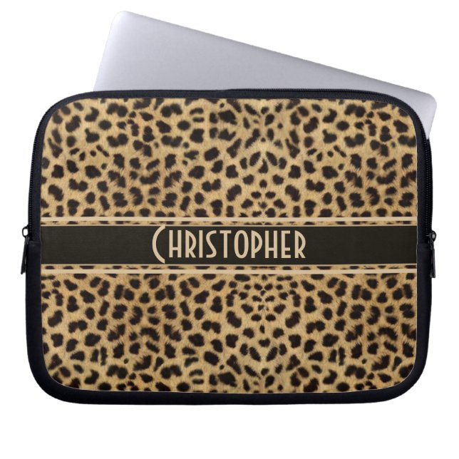 Leopard Spot Skin Print Personalized Laptop Sleeve (Front)