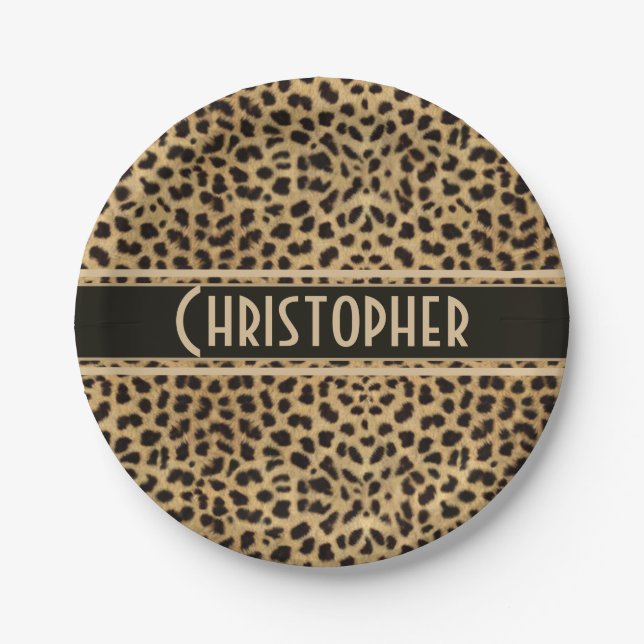 Leopard Spot Skin Print Personalized Paper Plates (Front)