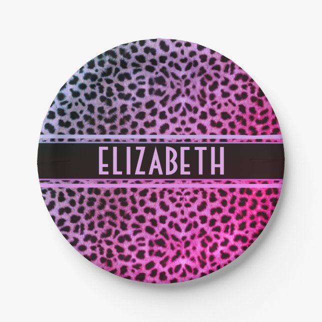 Leopard Spot Skin Print Personalized | Pink Paper Plates (Front)