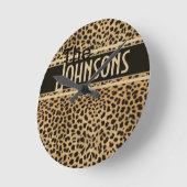 Leopard Spot Skin Print Personalized Round Clock (Angle)