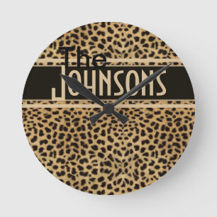 Leopard Spot Skin Print Personalized Round Clock