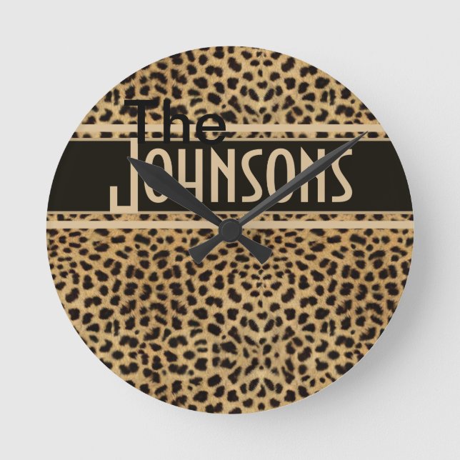 Leopard Spot Skin Print Personalized Round Clock (Front)