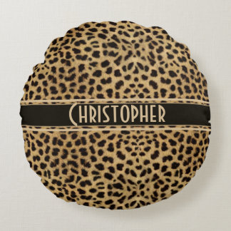 Leopard Spot Skin Print Personalized Round Pillow