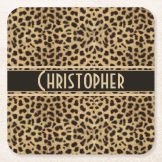 Leopard Spot Skin Print Personalized Square Paper Coaster