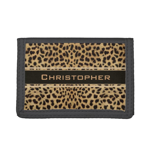 Leopard Spot Skin Print Personalized Tri-fold Wallet (Front)