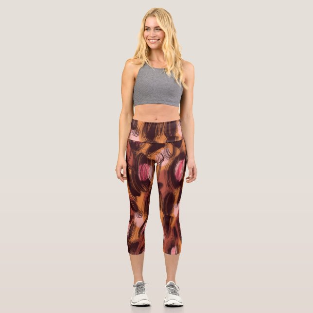 Leopard Spots African Animal Pattern Capri Leggings (Front)