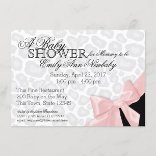 Leopard Spots and Pink Ribbon Baby Shower Invitation