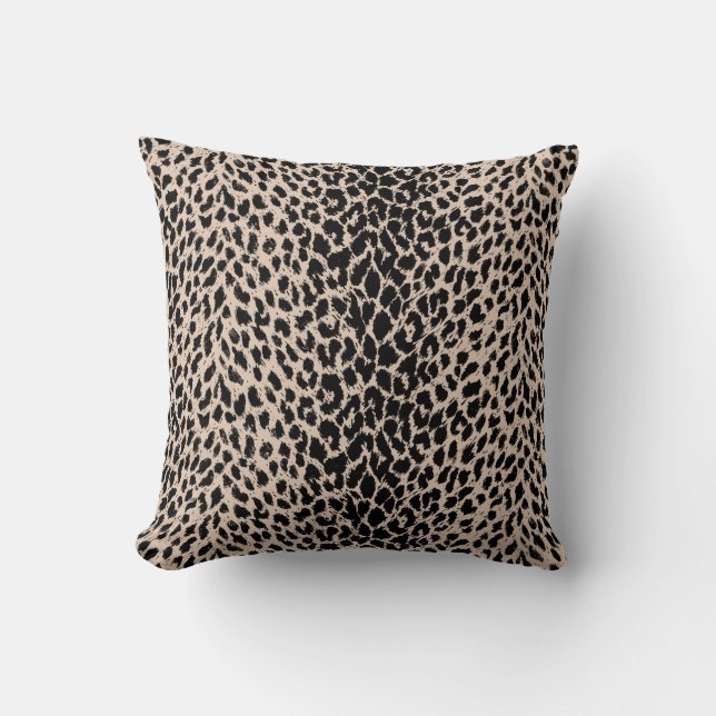 Leopard Spots Black and Beige Wild Animal Print Throw Pillow (Front)
