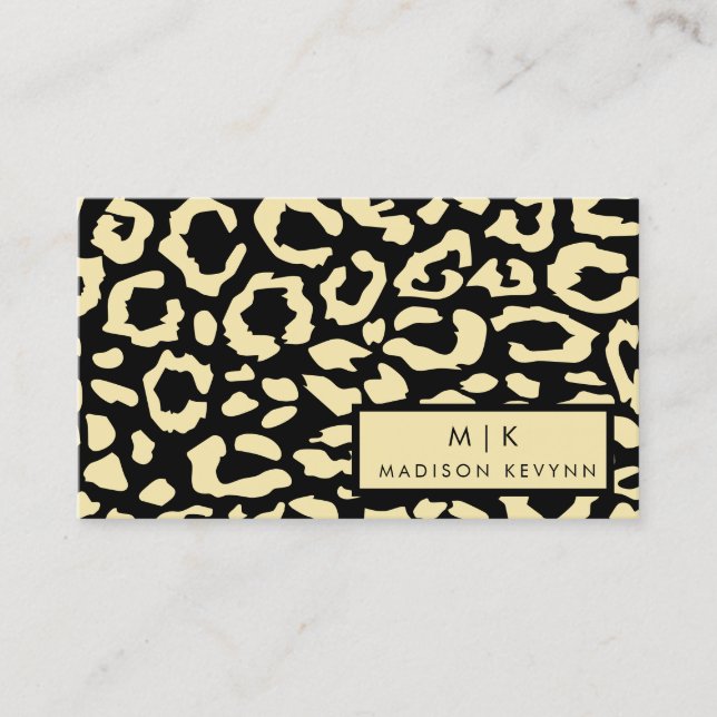 Leopard Spots Black And Gold Animal Print Pattern  Business Card (Front)