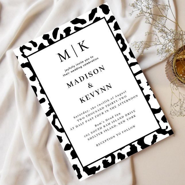 Leopard Spots Black And White Wedding Invitation (Creator Uploaded)