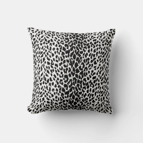 Leopard Spots Black and White Wild Animal Print Throw Pillow