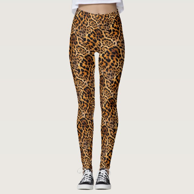 Leopard Spots Black Brown Wild Animal Fine Art Leggings (Front)
