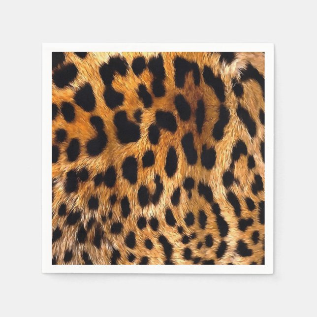 Leopard Spots Black Brown Wild Animal Fine Art Napkins (Front)