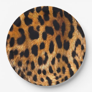Leopard Spots Black Brown Wild Animal Fine Art Paper Plates