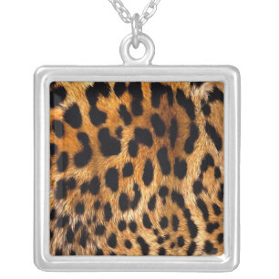 Leopard Spots Black Brown Wild Animal Fine Art Silver Plated Necklace
