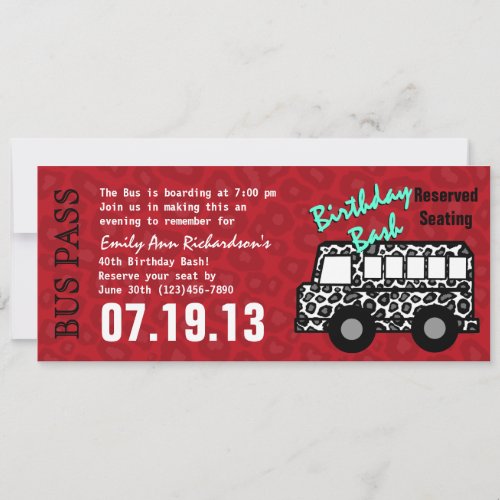 Leopard Spots Bus Pass Birthday Party Invitation