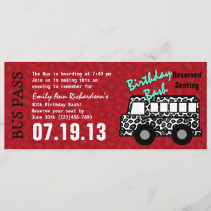 Leopard Spots Bus Pass Birthday Party Invitation