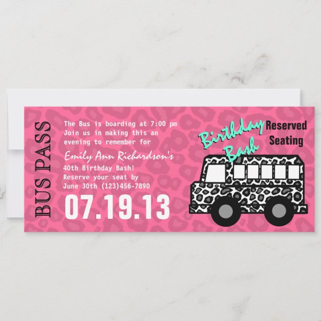 Leopard Spots Bus Pass Birthday Party Invitation (Front)