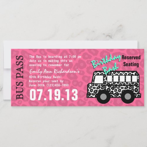 Leopard Spots Bus Pass Birthday Party Invitation