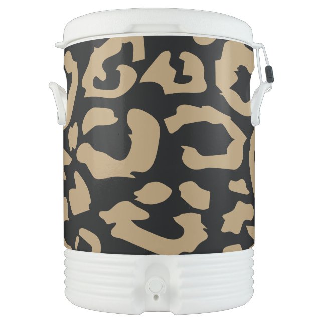 Leopard Spots Gold And Black Animal Print Pattern Beverage Cooler (Front)