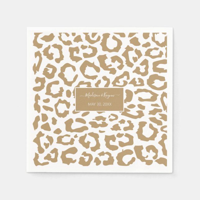 Leopard Spots Gold And White Animal Print Pattern Napkins (Front)