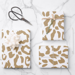 Leopard Spots Gold And White Animal Print Pattern Wrapping Paper Sheets