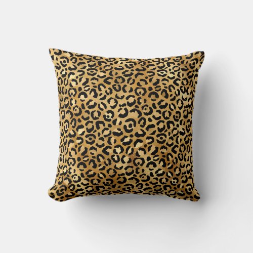 Leopard Spots Gold Black Animal Print Pattern  Throw Pillow