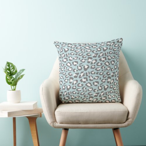 Leopard Spots Pale Blue Gray Animal Print Pattern Throw Pillow