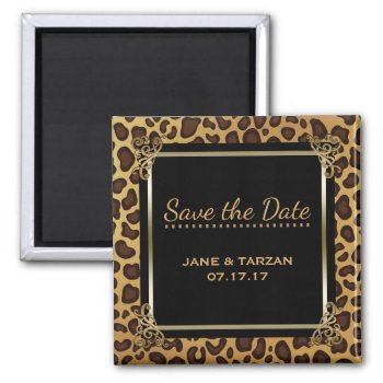 Leopard Spots Pattern Elegant Gold Save The Date Magnet by angela65 at Zazzle
