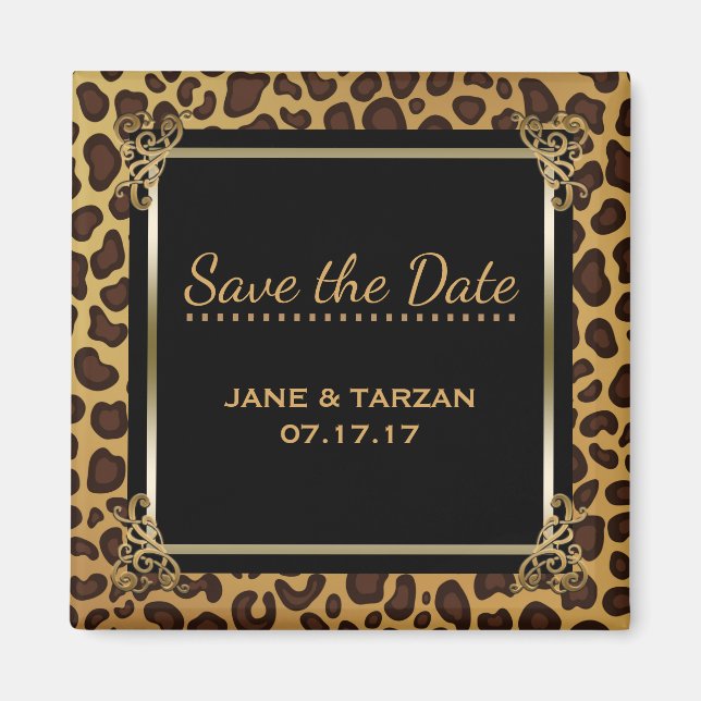Leopard Spots Pattern Elegant Gold Save the Date Magnet (Front)