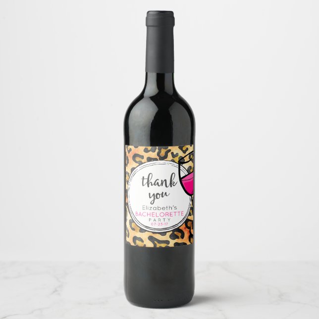 Leopard Spots Pattern Thank You Bachelorette Wine Label (Front)