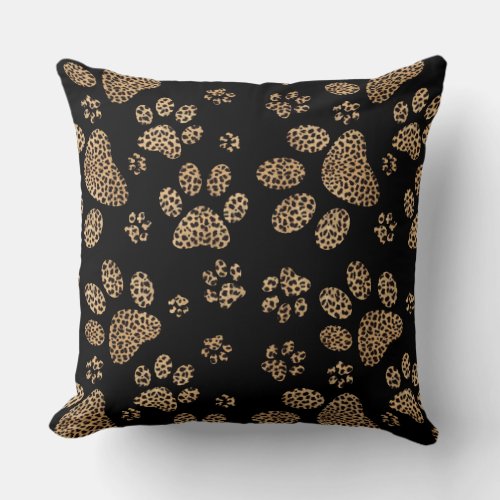 Leopard Spots Paw Prints Pet Design Throw Pillow