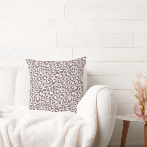Leopard Spots Rose Pink Gray Animal Print Pattern Throw Pillow
