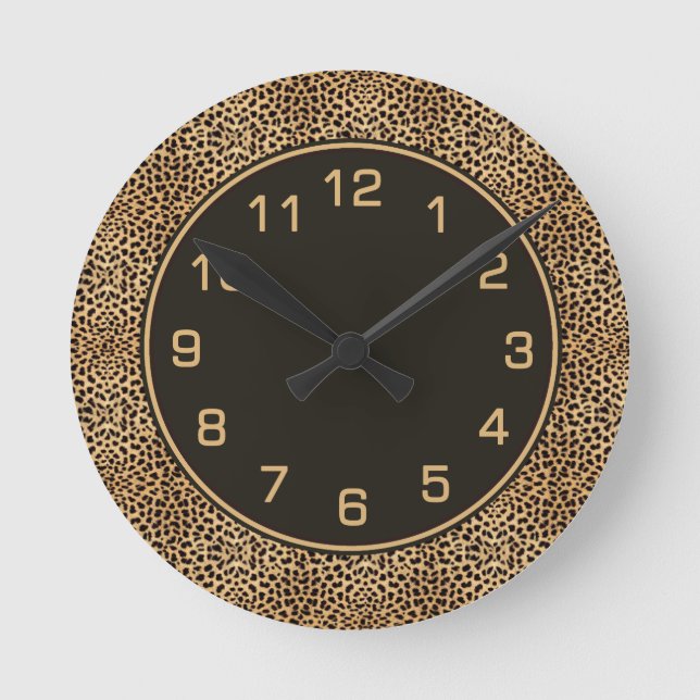 Leopard Spots Skin with Numbers Round Clock (Front)